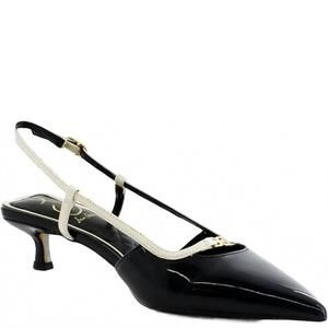 NEW SAM EDELMAN women's toni pump in black/white patent